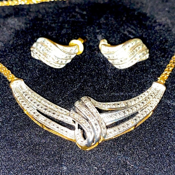 Beck & Co Necklace and earings set 1/2 CT Natural Diamonds, 14kt Gold over Brass - Picture 1 of 12